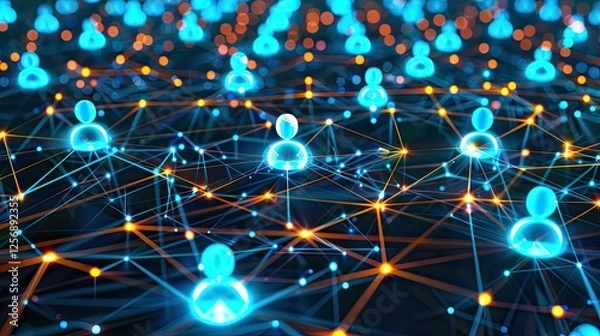 Fototapeta Glowing social network in digital space