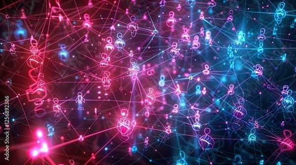 Fototapeta Glowing social network in digital space