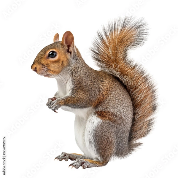 Fototapeta Cute squirrel isolated on white and transparent background, cut out png
