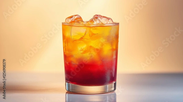 Fototapeta A glass of layered mocktail with a gradient of funny day vibe, isolated on a white background