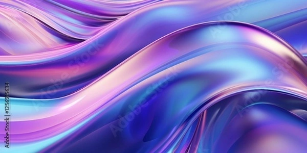Fototapeta A 3D abstract background of iridescent holographic glass waves, creating a modern and futuristic aesthetic