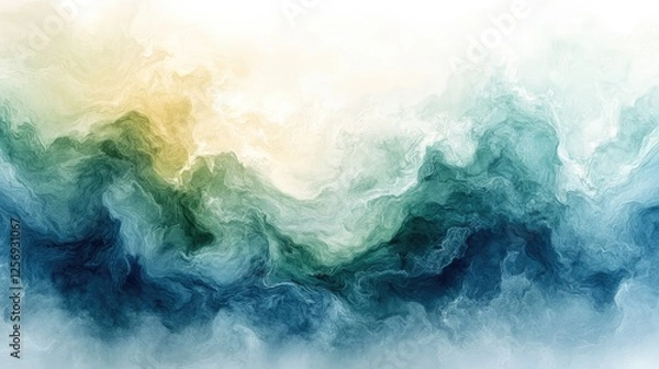 Fototapeta Abstract ocean waves in soft hues of blue and green with a light background, evoking calmness