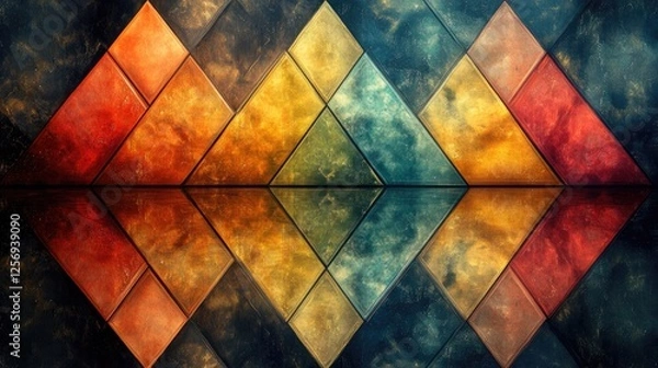 Obraz Colorful geometric patterns reflecting on a surface, creating a vibrant abstract art scene