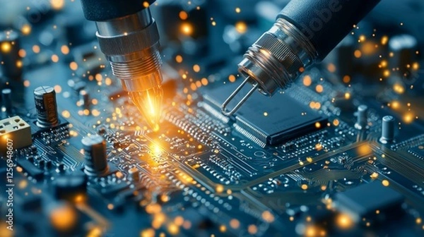 Obraz Innovative technology event showcasing circuit board manufacturing techniques advanced electronics lab professional workshop interactive experience