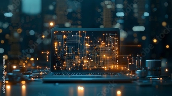 Obraz Innovative data visualization action urban workspace digital technology modern office close-up view conceptualizing future trends