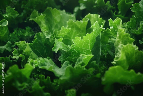 Fototapeta Vibrant Green Lettuce: A close-up shot showcasing the lush, vibrant green leaves of fresh lettuce, capturing the intricate details and textures of this healthy, crisp vegetable.  
