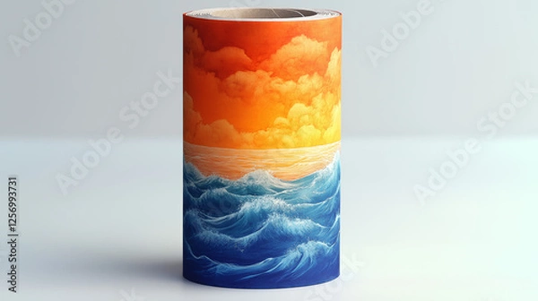 Fototapeta A cylindrical paper tube packaging, perfect for summer-themed snacks, isolated on a white background