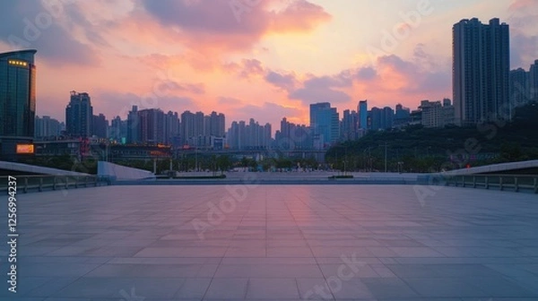 Obraz Cityscape at Sunset: Tranquil Urban Panorama