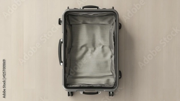 Obraz Empty Silver Suitcase on Wooden Floor