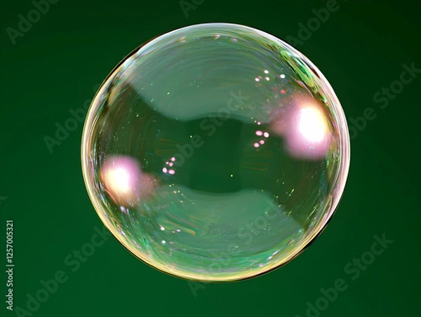 Fototapeta Transparent soap bubble on green background