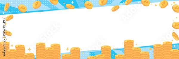 Obraz 積み上がったポイントコインとスタイリッシュな背景バナーイラスト（青）