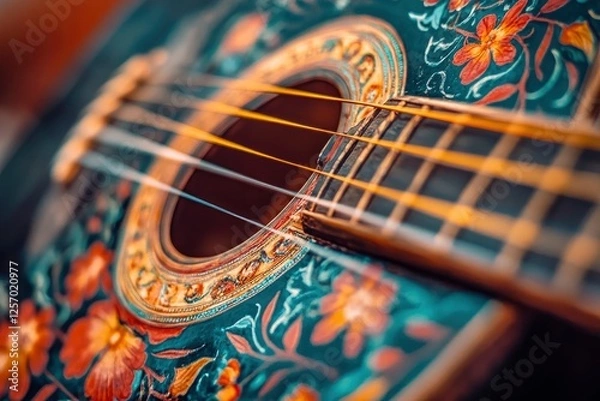 Fototapeta CLose up of guitarron - national mexican mariachi band instrument wih generative ai