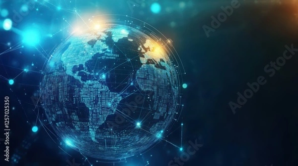 Fototapeta Globe with a network of connected lines and dots representing global communication and connectivity