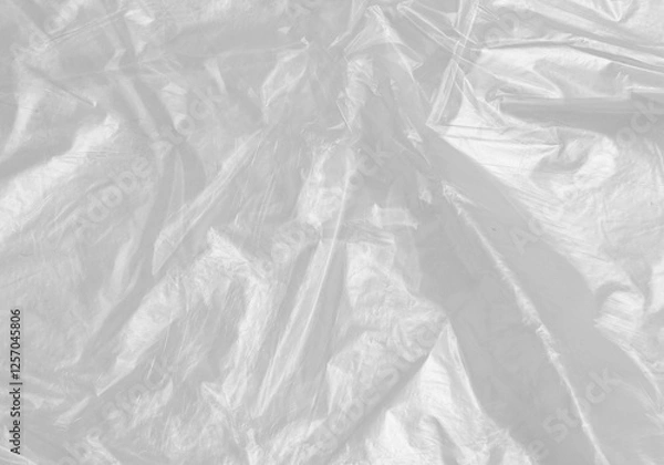 Fototapeta White Plastic wrinkle Bag Film Glossy Cumpled Overlay Package Background Rough Wrap Material Pack Reflection Texture Floor Packaging Retail Grain Pollution Trash, surface wrinkled Foil Polyethylene.