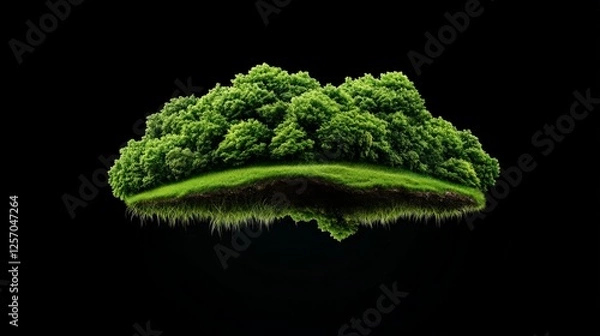 Fototapeta Floating Tree Island with Lush Greenery on Black Background