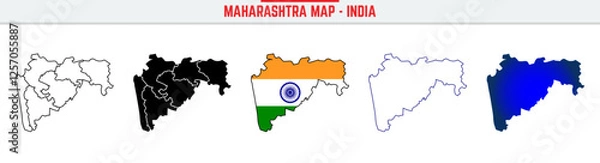 Obraz Maharashtra, State, MH Outline Icon – India Map Silhouette Vector. India map editable stroke outline icon