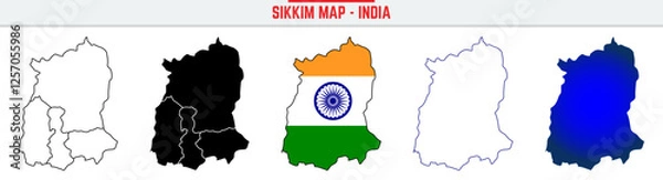 Fototapeta Sikkim, State, SK, Outline Icon – India Map Silhouette Vector. India map editable stroke outline icon