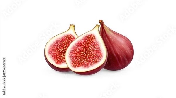 Fototapeta Fresh figs displayed on a white background, showcasing their vibrant color and texture