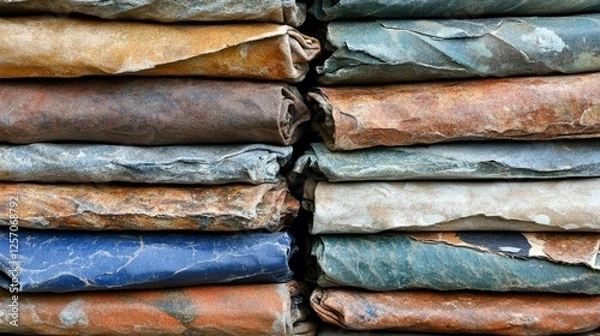 Fototapeta Stacked Layers of Textured Stone Slates in Varying Colors and Shades