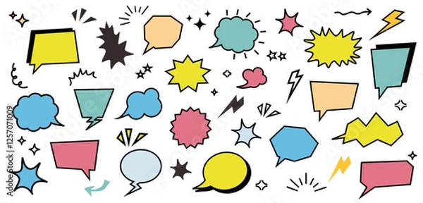 Fototapeta Speech bubble template set. comic, cartoon, ballon, frame, chart vector illustration. colorful design 	
