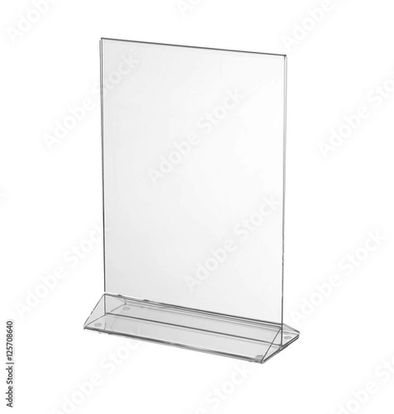Obraz Transparent acrylic table stand display for menu isolated, white background