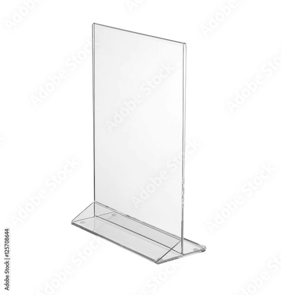 Obraz Transparent acrylic table stand display for menu isolated, white background