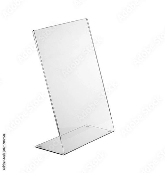 Obraz Transparent acrylic table stand display for menu isolated, white background