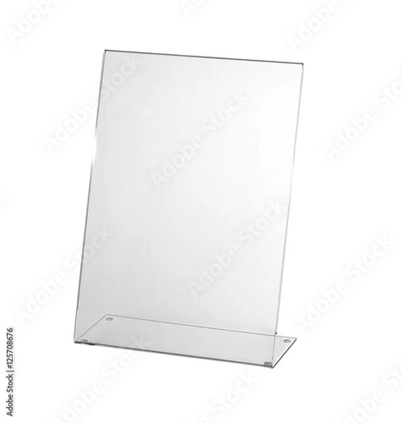 Obraz Transparent acrylic table stand display for menu isolated, white background