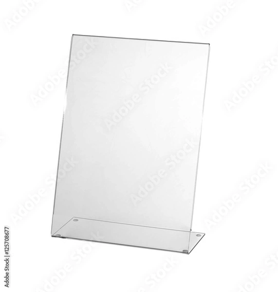 Obraz Przezroczysty akrylowy wyświetlacz stojak na menu izolowane, białe tło