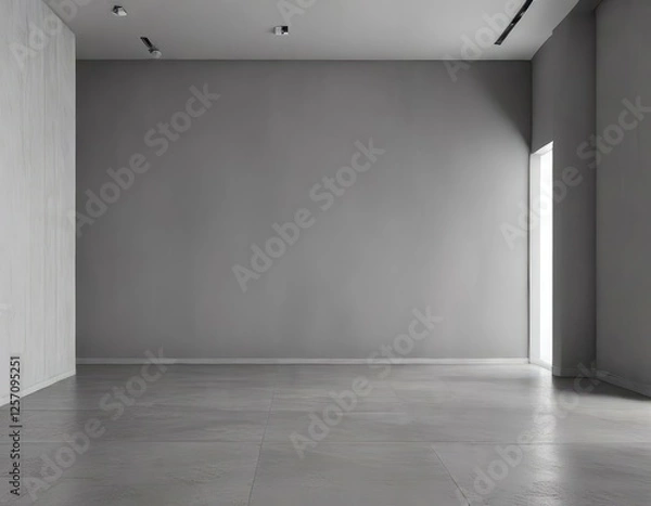 Fototapeta Minimalist hall interior with empty gray wall, gray walls, minimalist style, clean and simple, empty room,