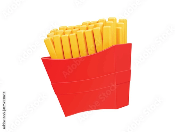 Fototapeta Crispy French Fries in Red Box icon 3d rendering illustration