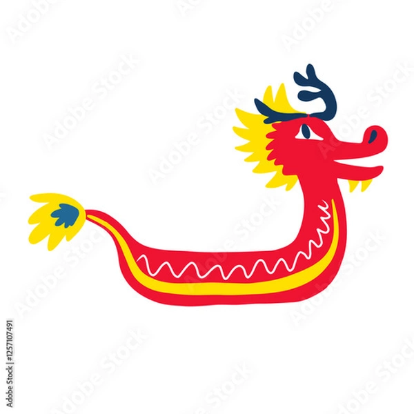 Fototapeta Dragon Boat Festival vector illustration isolated on white background, decorative symbol of China, flat cartoon icon design for map, cards, alphabet