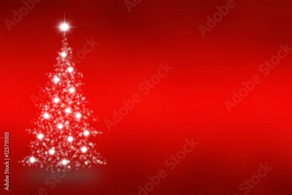 Obraz Christmas tree of snowflakes and sparkles on red background