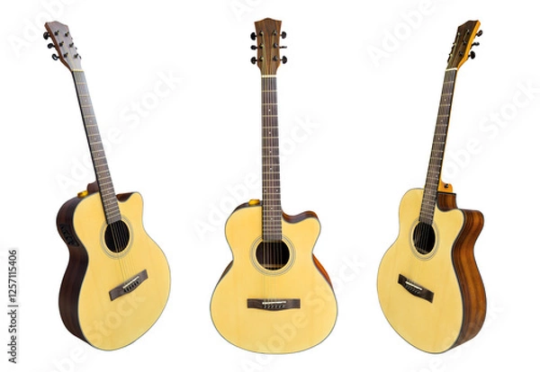 Fototapeta Acoustic guitar style OM collection set isolated on white background with clipping paths.