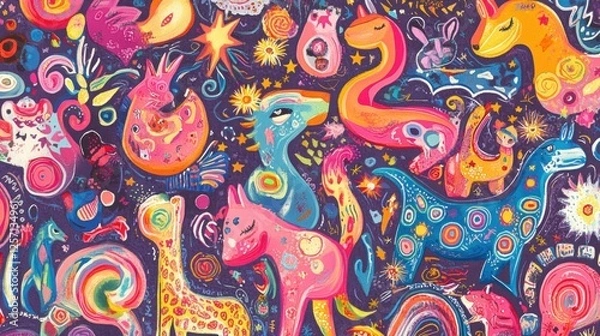 Obraz Vibrant whimsical animal pattern.