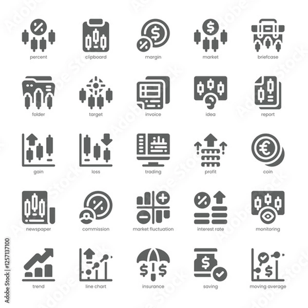 Fototapeta Financial Market Icon pack for your website, mobile, presentation, and logo design. Financial Market Icon glyph design. Vector graphics illustration and editable stroke.