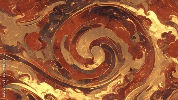 Fototapeta Abstract background with swirling patterns and rich, warm colors. Featuring shades of red, gold, and deep brown with intricate shapes. Ideal for sophisticated design projects.