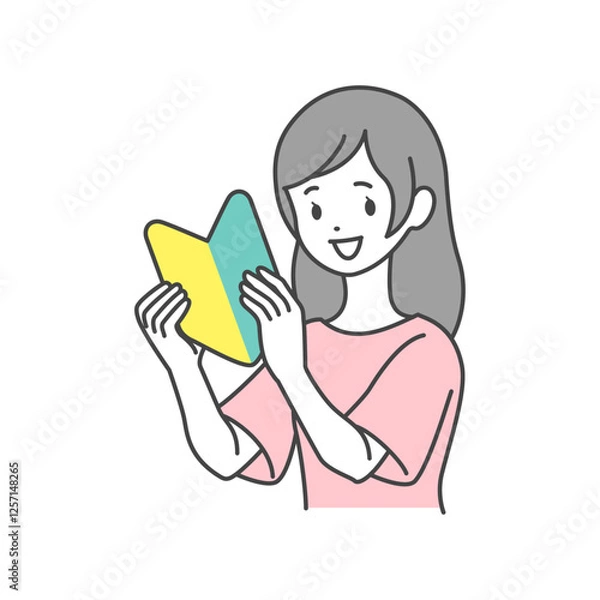 Obraz イラスト素材:初心者マークを持つ女性