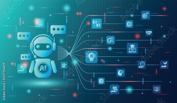 Obraz Ai generate concept.Artificial Intelligence assistant for graphic design, translate,chat bot,generate images,write code,advertising,law, customer analysis,security,healthcare,study,world environment