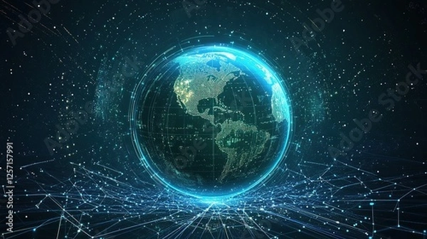 Fototapeta Abstract Technology Communication Concept with Global Network Lines