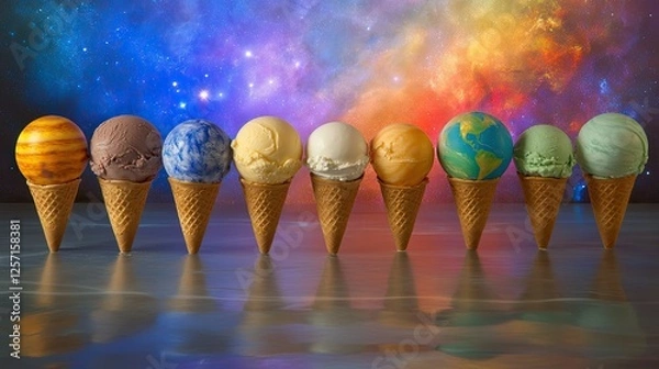 Obraz Planetary Ice Cream Cones Against A Cosmic Background