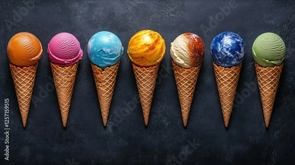 Obraz Planetary Ice Cream Cones Arranged In A Row