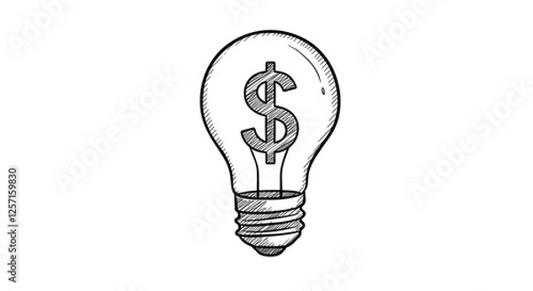 Fototapeta Dollar Sign Light Bulb Sketch Representing Financial Ideas and Business Concepts