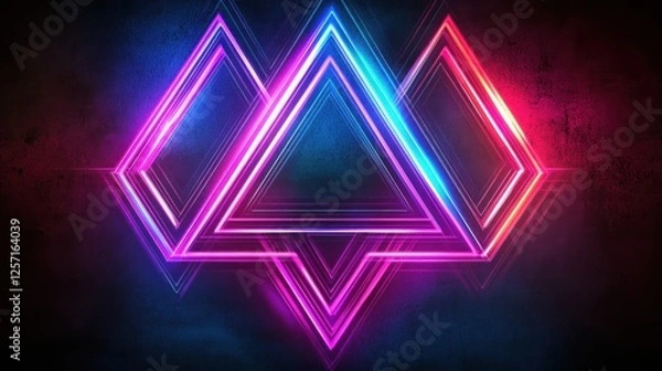 Fototapeta Geometric neon lights form a triangle and diamond shapes