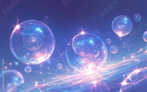 Fototapeta Abstract cosmic glowing orbs background. Featuring cosmic glowing orbs with bright colors. Emphasizing depth and luminous points. Ideal for space and artistic themes.