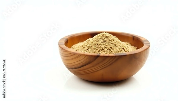 Fototapeta asafoetida hing placed in a rustic wooden bowl, isolated on a pure white background with a precise clipping path