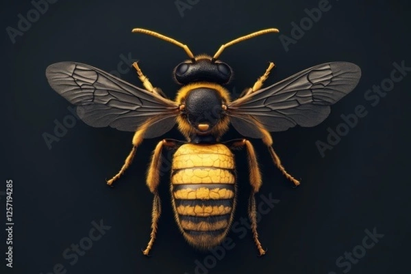Fototapeta Giant Hornet bee full body view isolated on dark Background