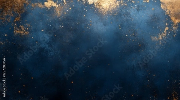 Fototapeta Abstract blue textured background with gold accents and specks