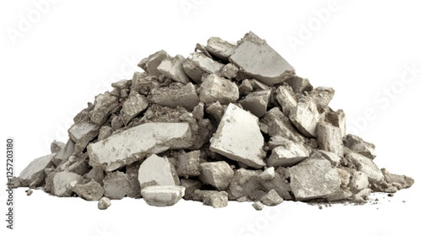 Fototapeta Pile of broken concrete pieces forming a mound on transparent background