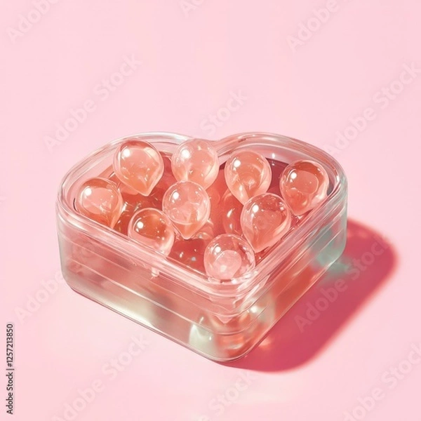 Obraz Mockup Clear Container Filled with Vibrant Pink Colored Rocks Displaying a Unique Decorative Element for Home or Office Decor Creating a Playful Atmosphere Valentine"s Day